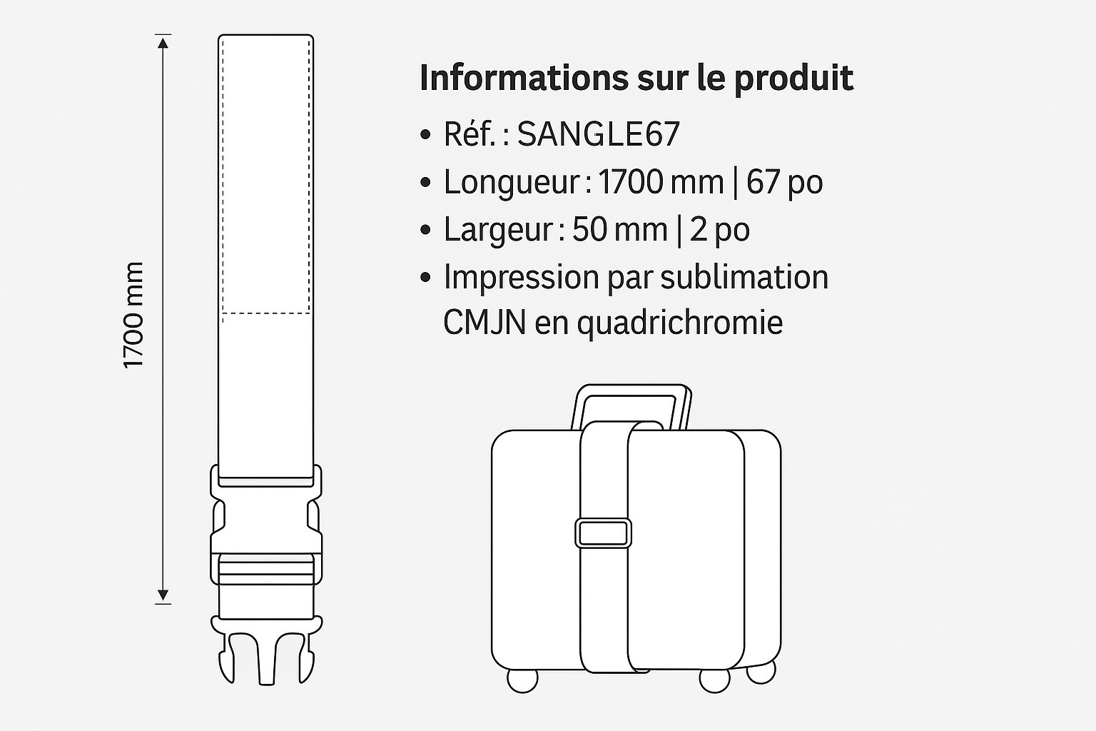Sangle à bagage personnalisée à votre image. Terrebonne, Laval, Montréal, Québec.